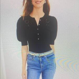 ❤️ NWOT! ANN TAYLOR LOFT EMBROIDERED EYELET YOKE PUFF SLEEVE MIXED MEDIA TOP, S